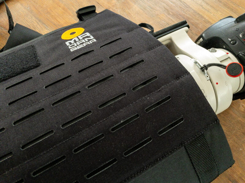 Close-up of laser cut molle-system on Lens Carrier M